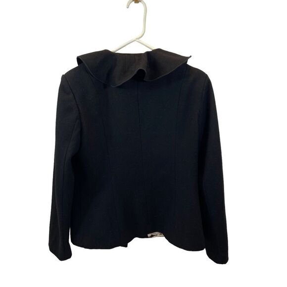 Dale Dressin Brand Black Wool Blend Ruffle Front Jacket Size Medium - Picture 11 of 16